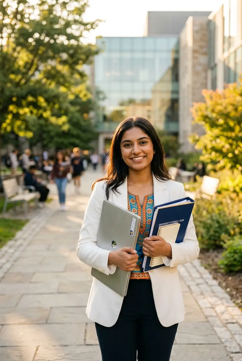 Happy student on campus